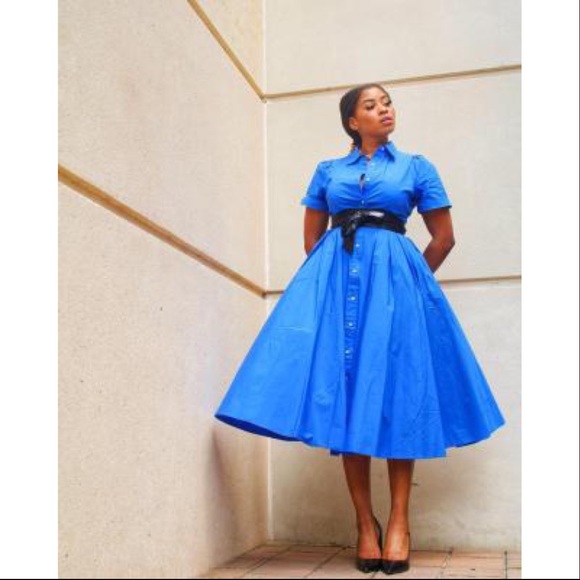 - ALEXIS for Target Blue Short Sleeve Shirt Dress - Picture 1 of 11